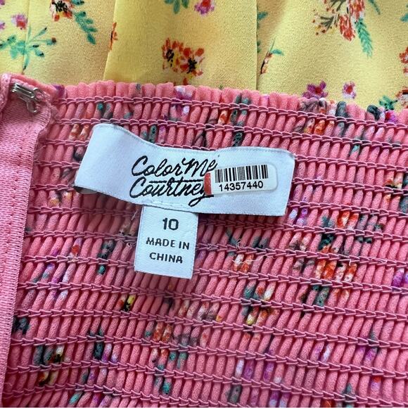 COLOR ME COURTNEY Yellow Pink Ditsy Flower Printed Cece Maxi Dress Size 10 - Picture 15 of 16
